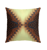 Whispering Wind III pillow displayed on an outdoor garden bench.